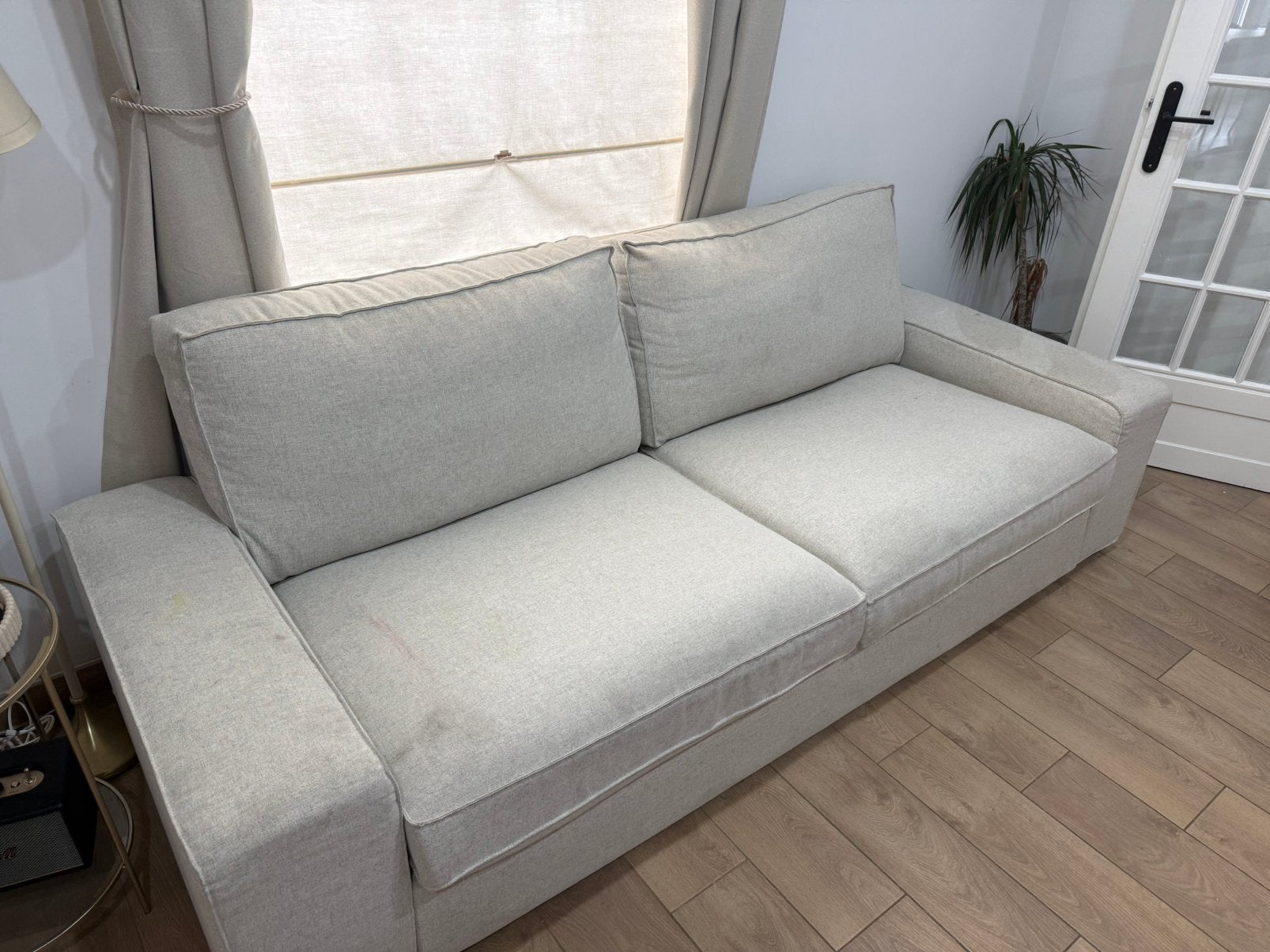 Canape kivik 3 places + repose pieds avec rangement, Enlèvement, Comme neuf, Beige