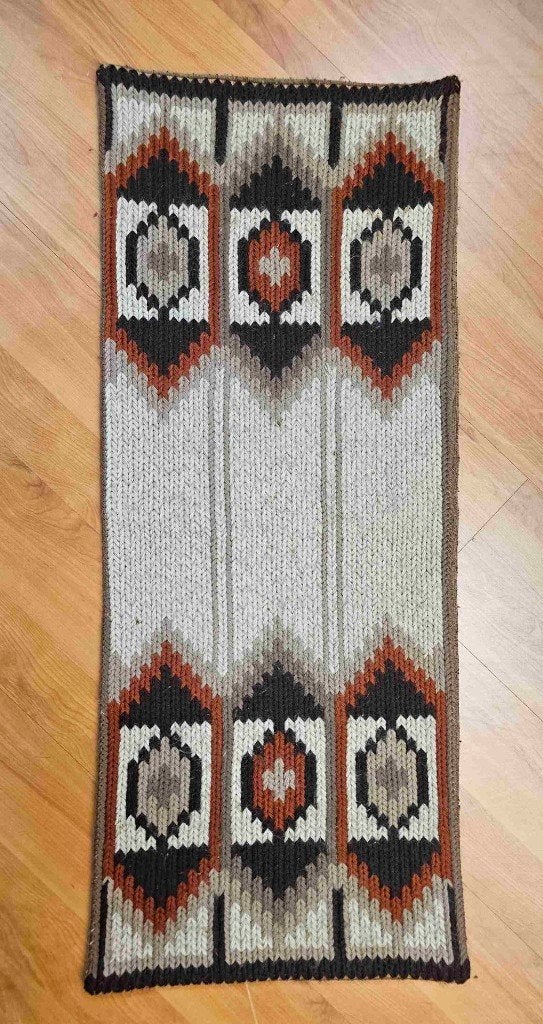 Vloerkleed geometrisch patroon 100/40 cm, Huis en Inrichting, Woonaccessoires | Overige, Gebruikt, Bruin, Vintage, Ophalen of Verzenden