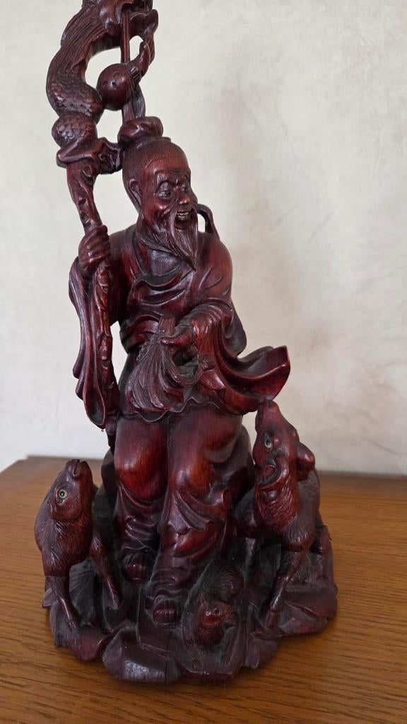Vintage handgesneden Chinees houten beeld, Antiek en Kunst, Ophalen, Hout, Beeld