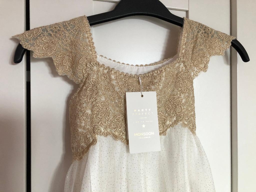 Feestelijke jurk voor bruiloft of communie - Monsoon 4/5 jr, Kinderen en Baby's, Kinderkleding | Maat 110, Nieuw, Meisje, Jurk of Rok