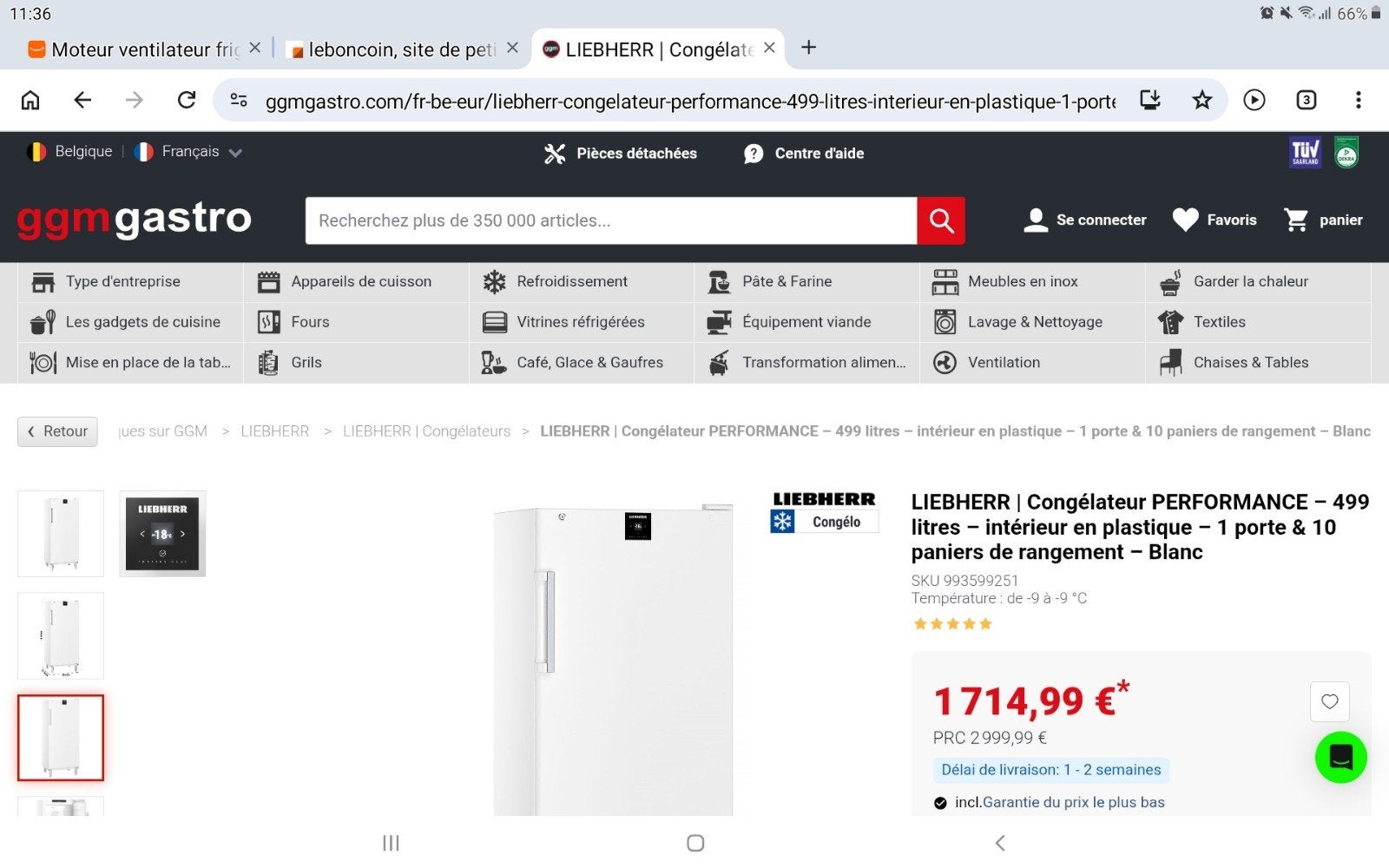 Congélateur Professionnel LIEBHERR FFFsg 441 litres/ 2026, Congélateur, Classe énergétique A ou plus économe, 160 cm ou plus, Comme neuf