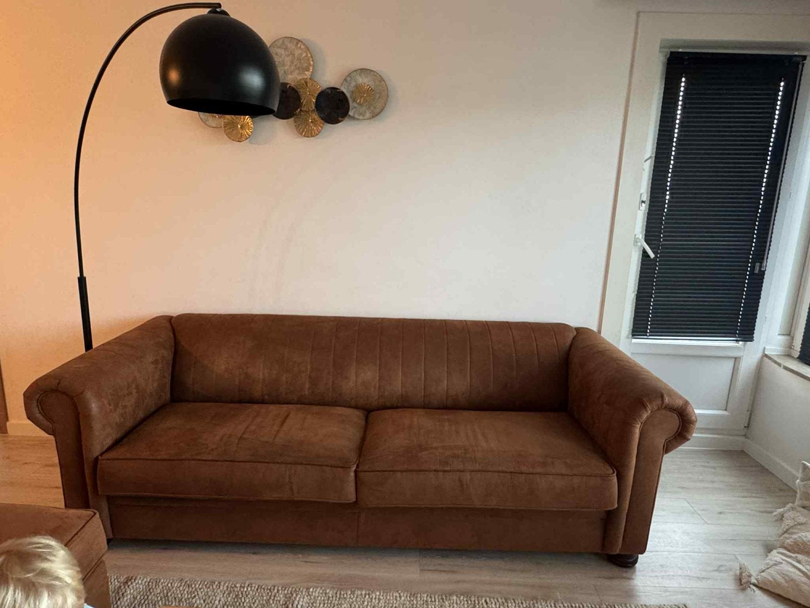 Sofa + poef, Huis en Inrichting, Zetels | Zetels, Ophalen, Gebruikt, Driepersoons, Rechte bank