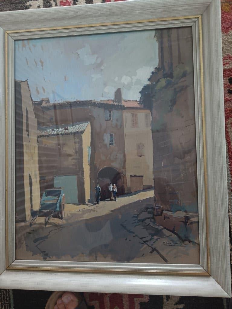 peinture de Herman Verbaere St Raphael 1960, Aquarelle, Panneau, Sous verre, Enlèvement
