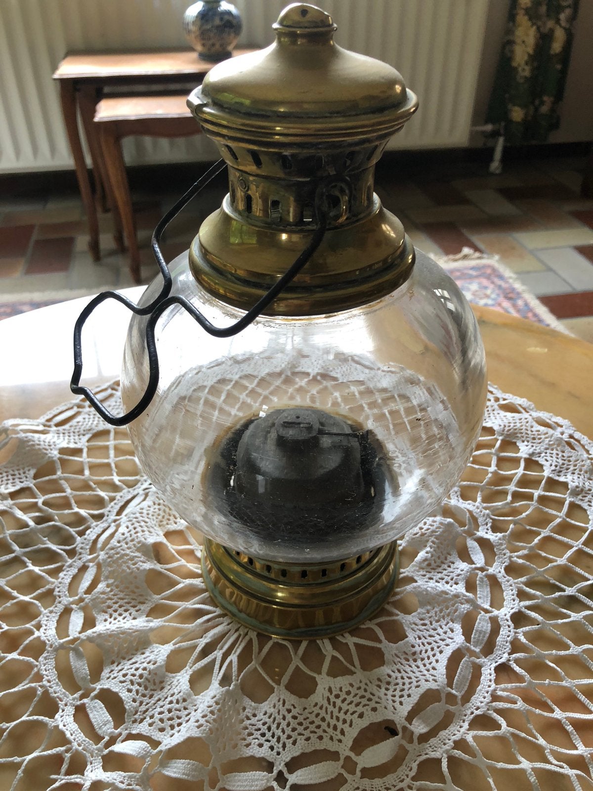 Ancienne lampe de marine à globe de verre en cuivre et zinc, Antiquités & Art, Enlèvement
