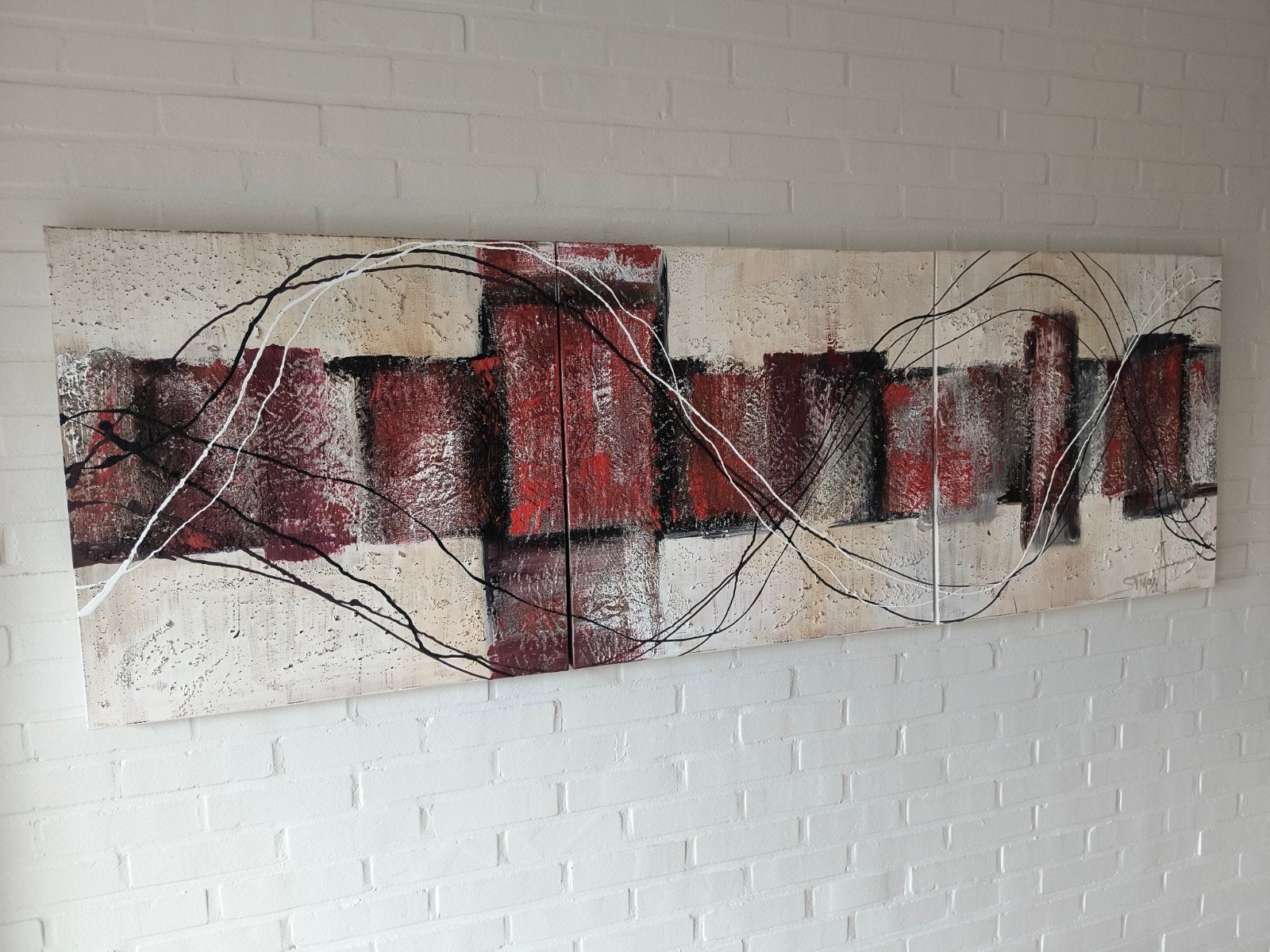 moderne kleurenpallet, Ophalen, Textiel, Gesigneerd, Abstract