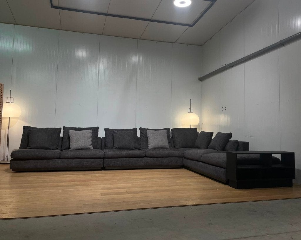ZGAN Minotti Andersen Luxe Hoekbank Donkerblauw + GARANTIE, Hoekbank, 300 cm of meer, Ophalen of Verzenden, Zo goed als nieuw