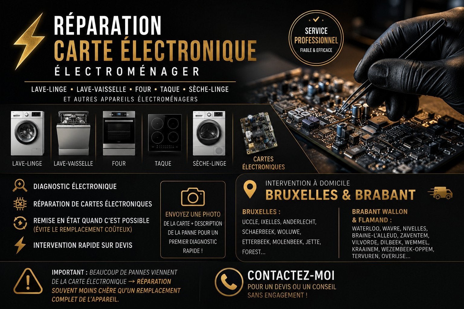 Réparation carte électronique électroménager chaudière...7j7, Electroménager, Lave-linge
