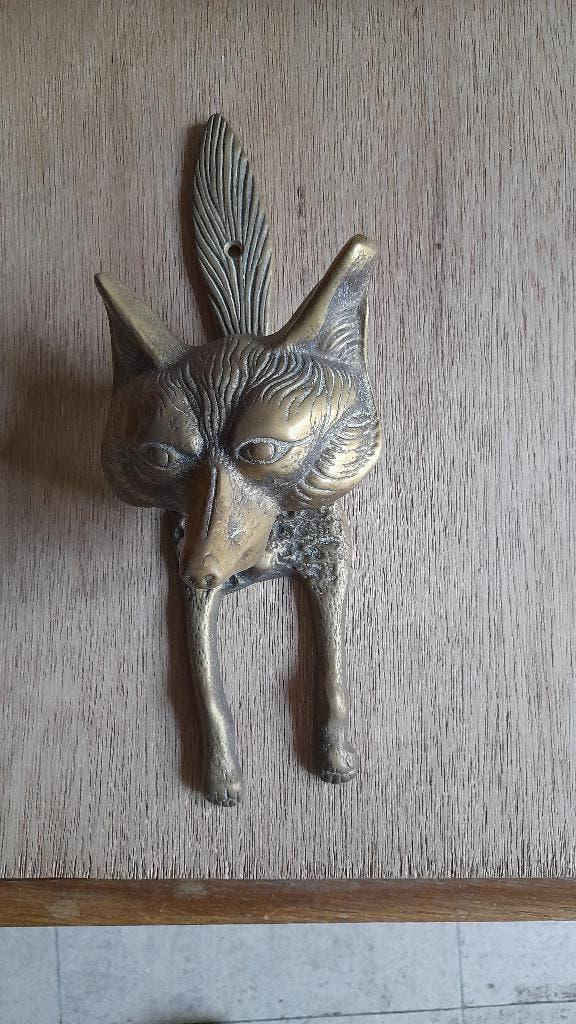 Deurklopper met vos in messing, brons, Ophalen, Koper
