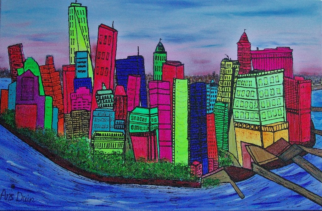 Kunsthandel Gennep - "New York Manhattan", Ophalen of Verzenden, Gesigneerd, Acrylverf