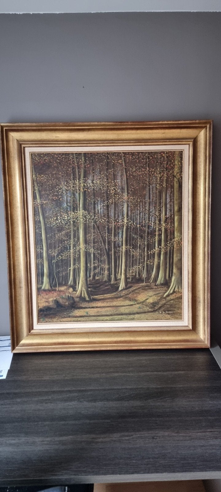 Groot schilderij "Herfst in het beukenbos", Ophalen, Gesigneerd, Landschap, Doek