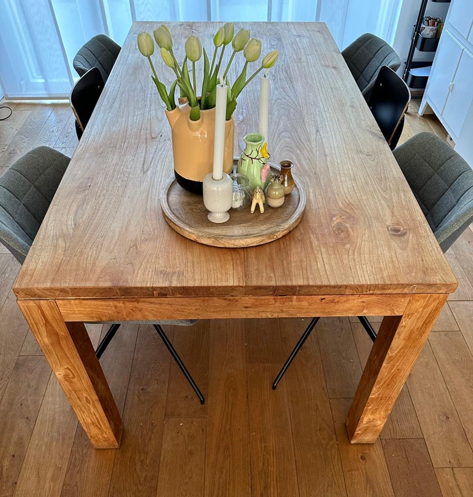 Massief teakhouten eettafel 200 cm x 100 cm, Teck, Comme neuf, Enlèvement, 50 à 100 cm