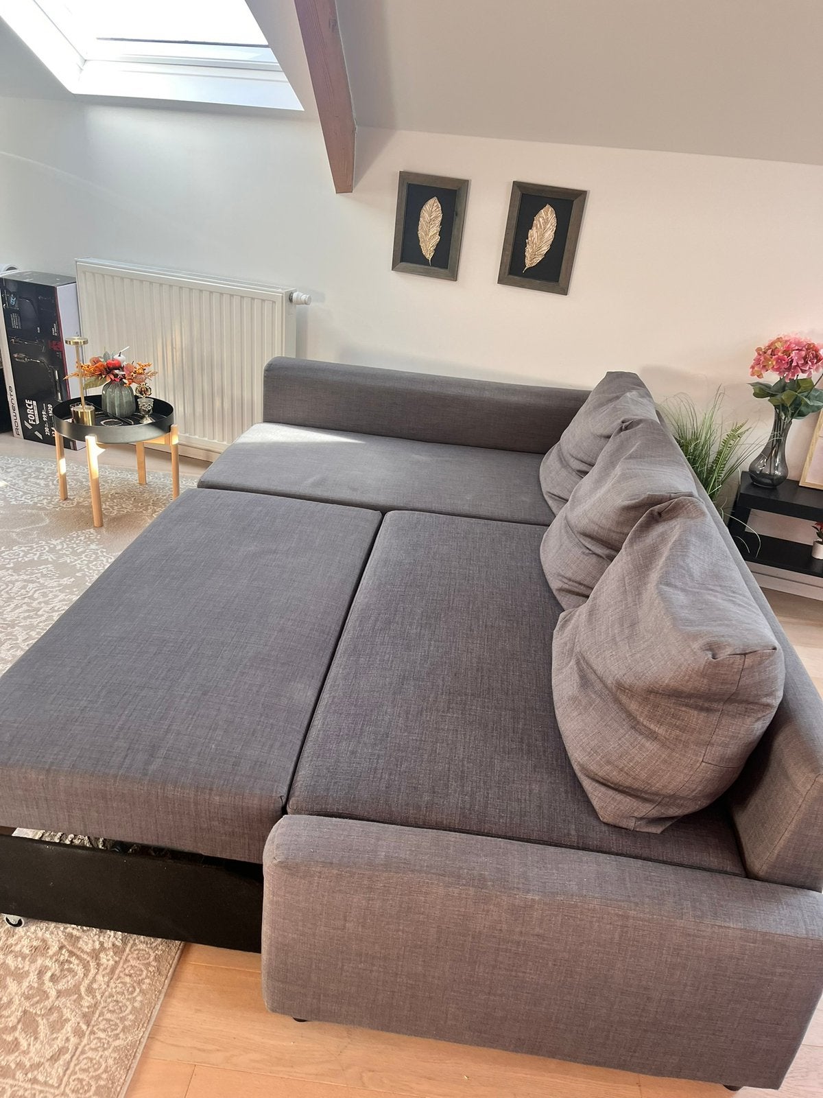 Canapé d’angle gris avec coffre de rangement, Maison & Meubles, Enlèvement, Utilisé
