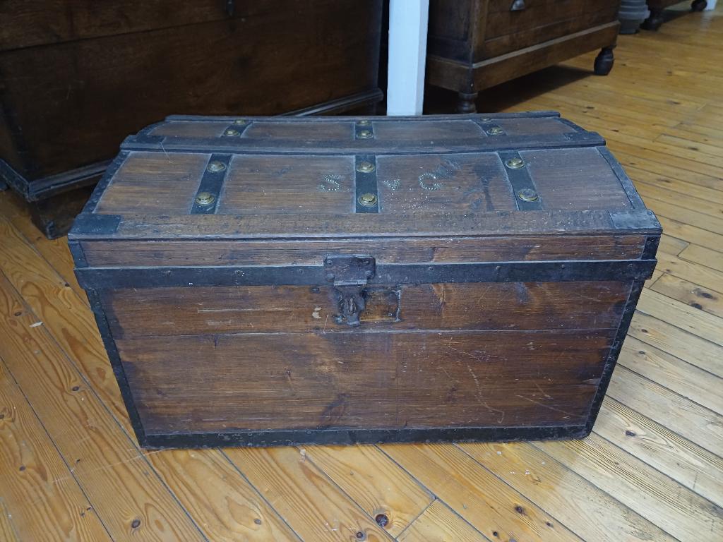 antieke houten scheepskoffer hutkoffer met koper, Antiek en Kunst, Ophalen
