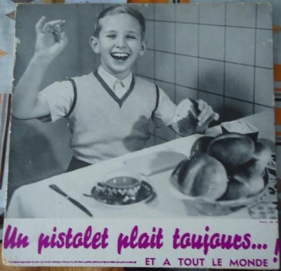Ancienne publicité pour le Pistolet, Enlèvement, 1940 à 1960, Utilisé, Photo