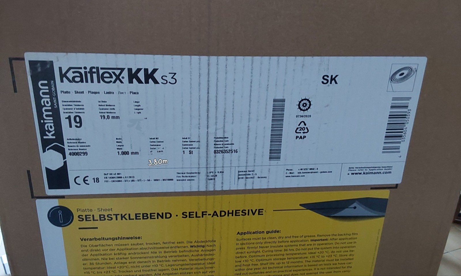 Plaque isolante Kaiflex KK 19 mm autocollante, Enlèvement, Neuf