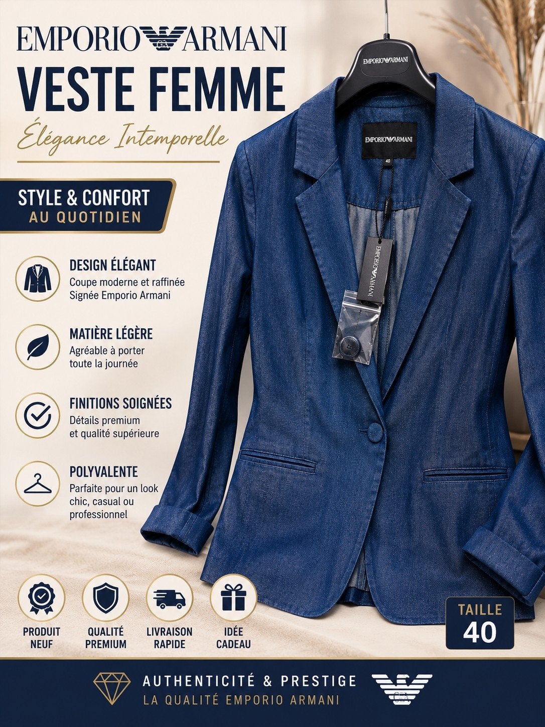 Emporio Armani blazerjack voor dames — maat 40, Kleding | Dames, Jasjes, Kostuums en Pakken, Blauw, Ophalen of Verzenden