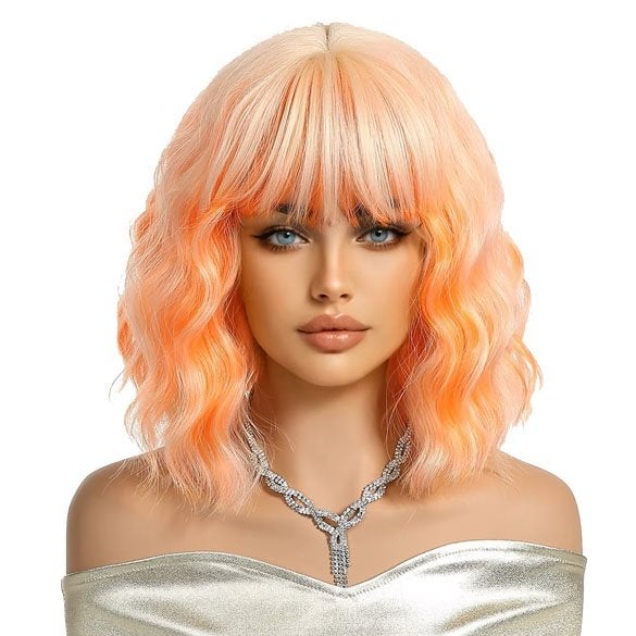 Duo color carnaval pruik schouderlang haar met golfjes oranj, Verzenden, Nieuw