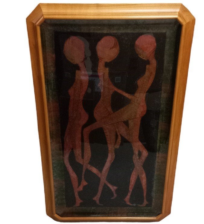 vintage eglomisé schilderij ANF., Antiek en Kunst, Kunst | Schilderijen | Klassiek, Ophalen, Vintage, Achter glas