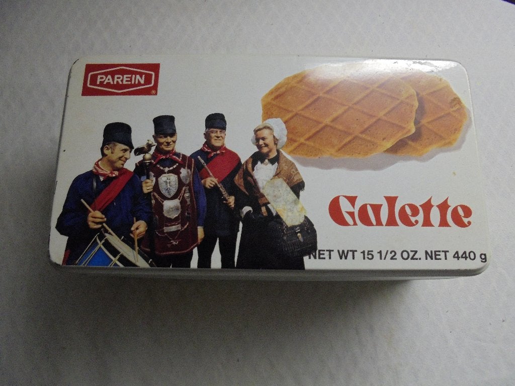 Vintage blikken doos Parein met afbeelding Gilden Herentals, Verzamelen, Ophalen of Verzenden, Zo goed als nieuw, Koek(jes), Overige merken
