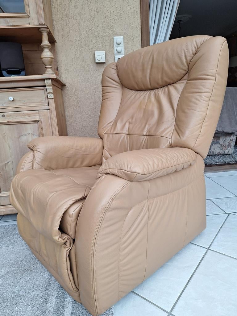Lederen relaxzetel beige/camelkleur., Huis en Inrichting, Ophalen