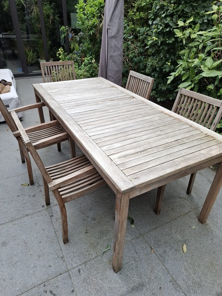 * Gratis tuintafel +  5 stoel * regio Sint-niklaas, Ophalen, Gebruikt, Rechthoekig, Hout