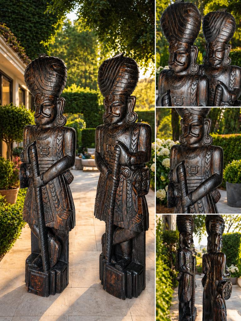 Exclusieve Afrikaanse Beelden Wachters, Antiek en Kunst, Kunst | Beelden en Houtsnijwerken, Beeld, Hout, Man, 1 meter - 2 meter