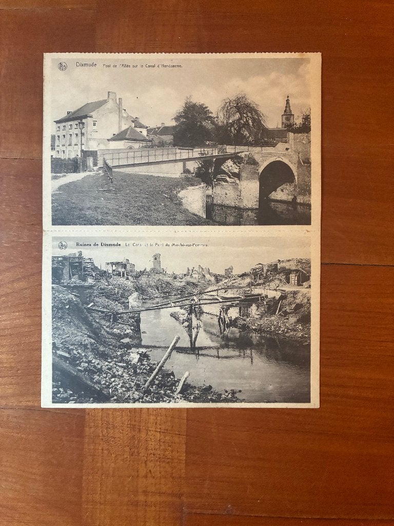 2 Postkaart Diksmuide van voor en na de oorlog 1914-1918, Enlèvement ou Envoi, Avant 1920, Non affranchie, Flandre Occidentale
