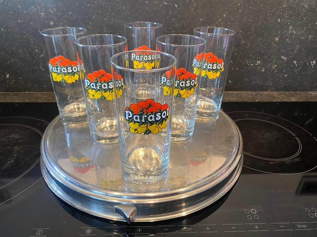 6 vintage retro PARASOL limonade glazen, Verzamelen, Ophalen of Verzenden, Overige typen
