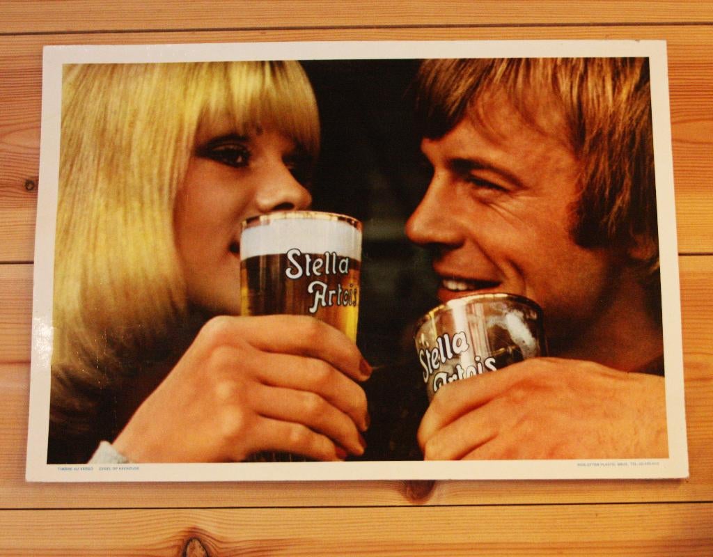 Vintage Stella Artois Reclamebord Uit Dik Karton / Jaren 60, Verzamelen, Ophalen of Verzenden, Gebruikt, Reclamebord, Plaat of Schild