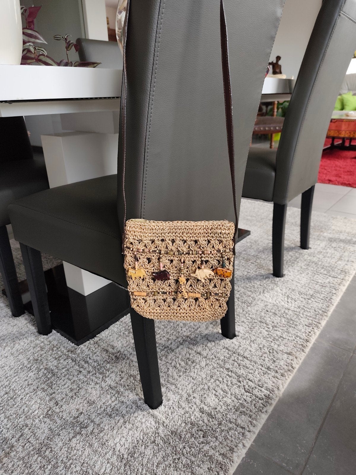 Sac à bandoulière tissé vintage., Enlèvement, Beige