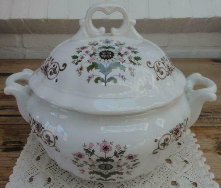 SALE Franse brocante terrine, bloemen, Moulin des Loups, Antiquités & Art, Enlèvement ou Envoi