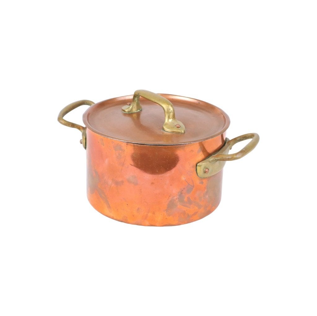 Kookpot Koper en Messing Marmite Frankrijk Vintage 18cm, Antiek en Kunst, Curiosa en Brocante, Ophalen of Verzenden