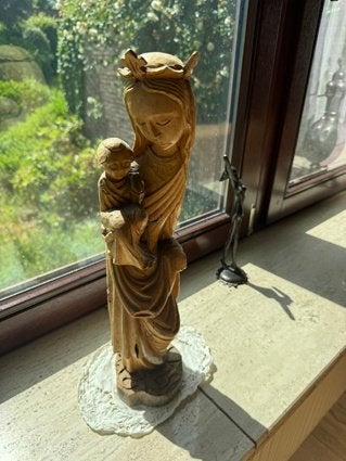 Handgesneden houten Madonna (Italië), Ophalen of Verzenden, Handgemaakt, 20 - 50 cm, Beeld