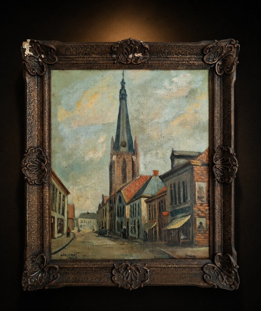 Lange Jan, Antiek en Kunst, Doek, Realistisch, Ophalen of Verzenden, Olieverf