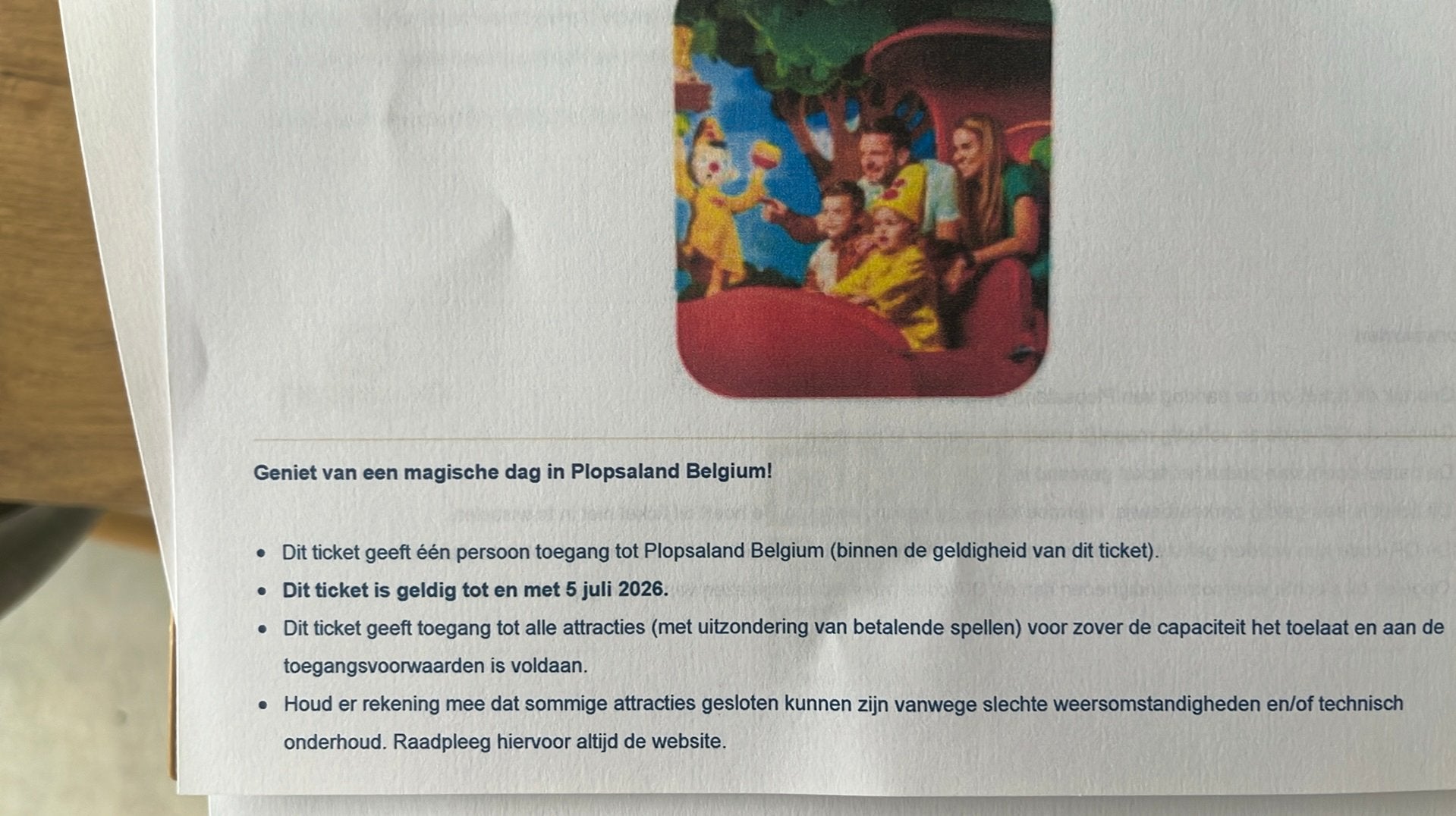 4 tickets plopsaland + parkeerticket, Drie personen of meer, Ticket of Toegangskaart