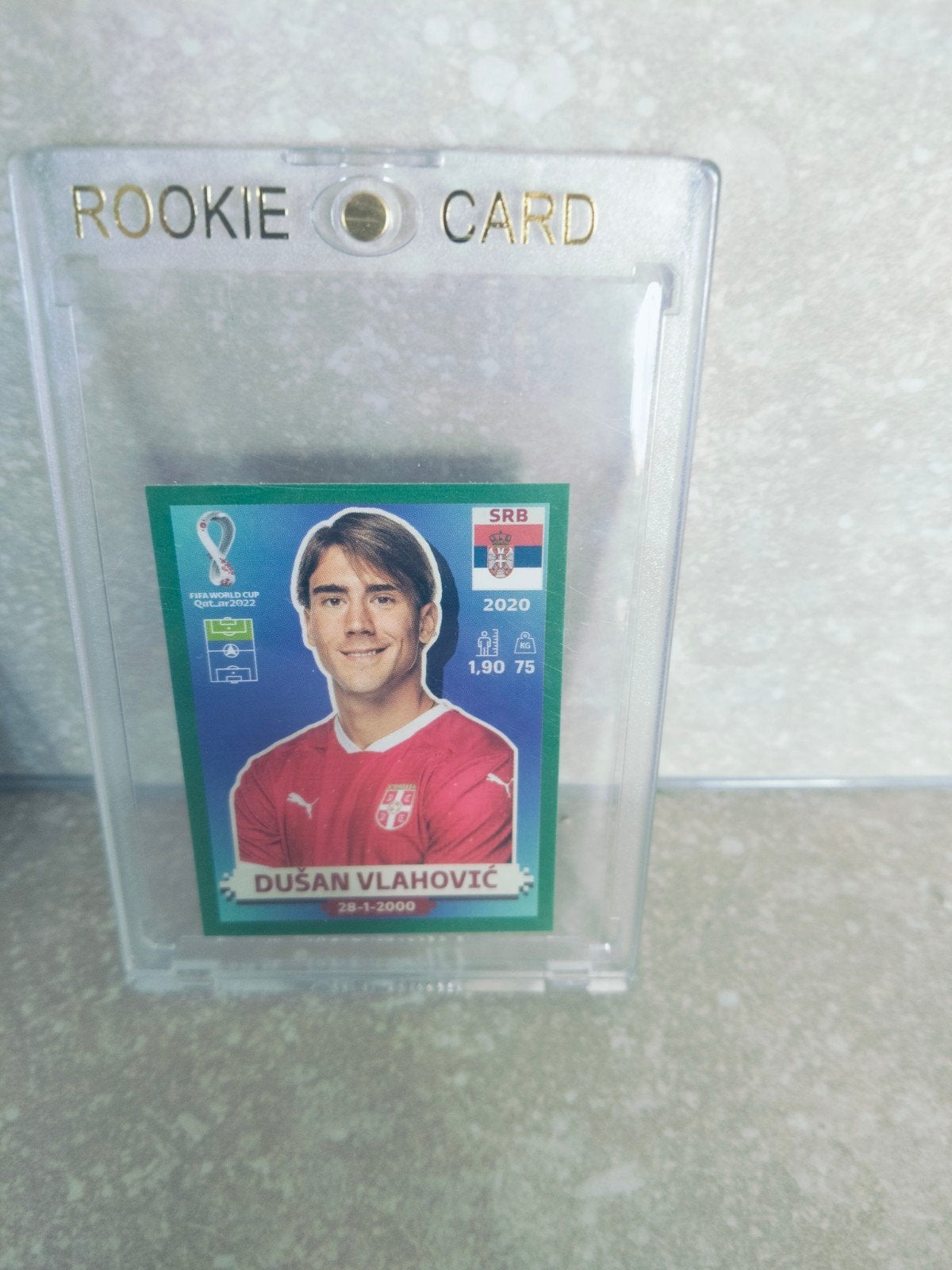 Panini sticker WK Qatar 2022 Dusan Vlahovic groen, Enlèvement ou Envoi, Autocollant