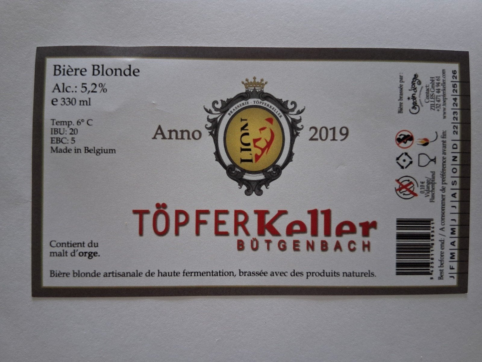 bieretiket Belgie Grain d"Orge: Topfeest Keller Butgenbach, Verzenden, Nieuw, Overige typen, Overige merken