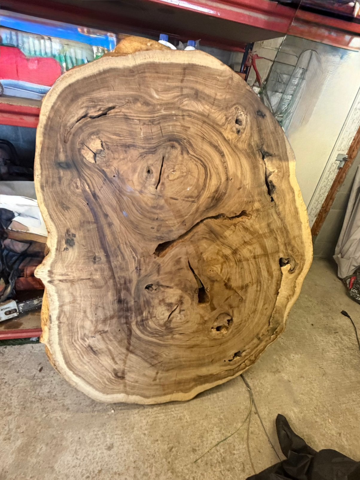 Table tronc 170/130/ 9 ép  avec pied noir, Maison & Meubles, 150 à 200 cm, Cinq personnes ou plus, Comme neuf, 100 à 150 cm