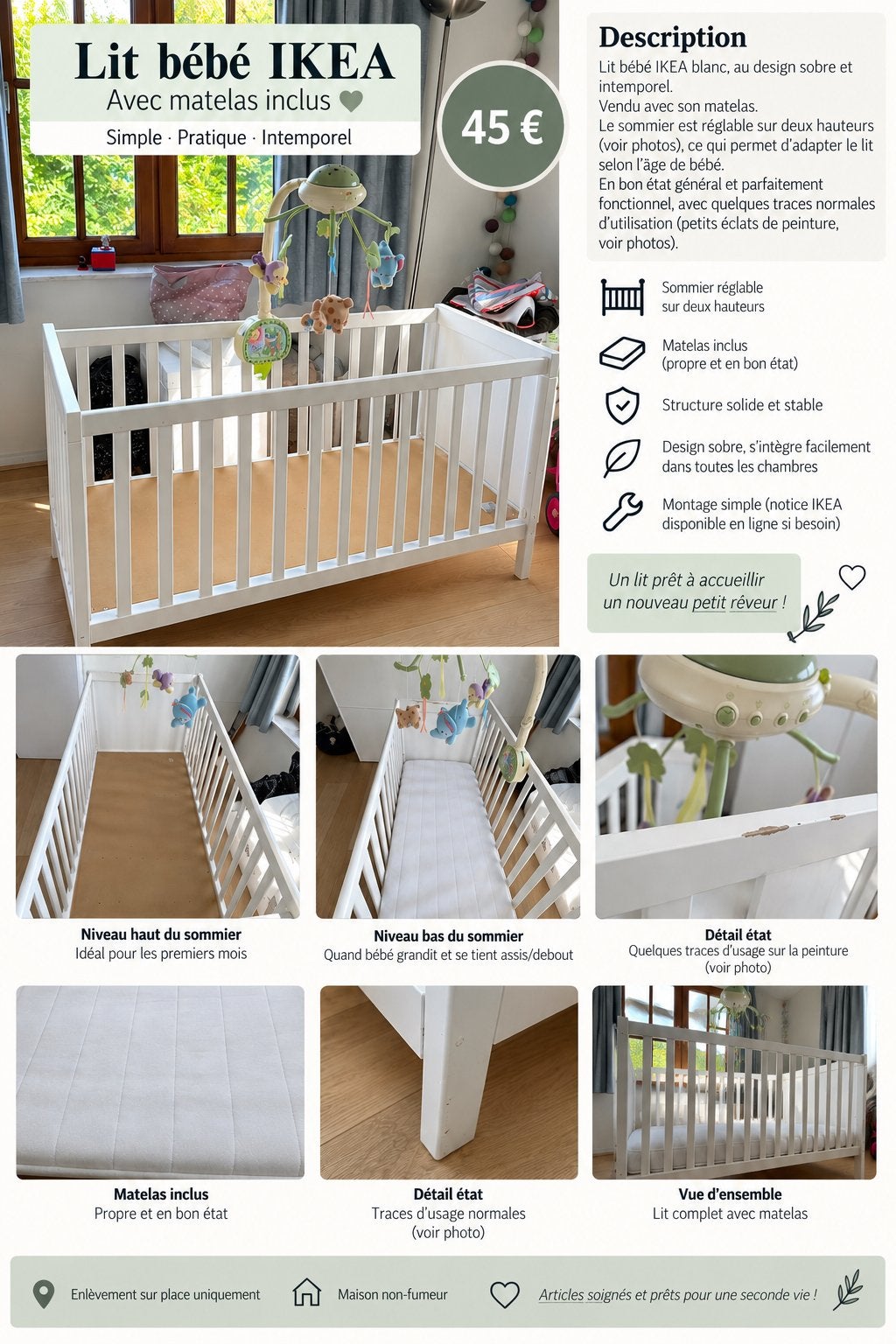 Lit bébé IKEA, Enfants & Bébés, Chambre d'enfant | Lits, Enlèvement, Utilisé, Matelas