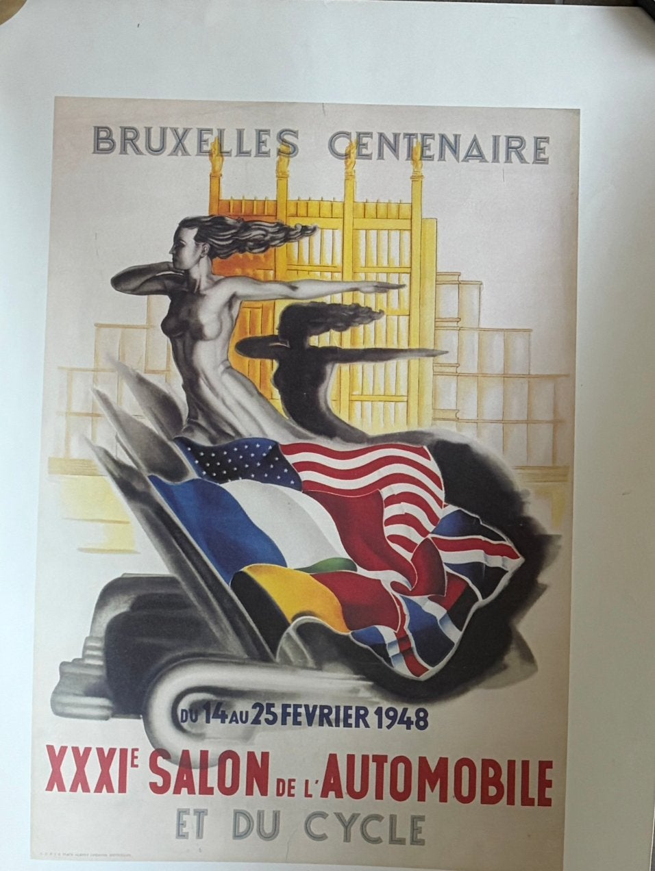 Reclame affiche auto salon 1948, Verzamelen, Posters, Ophalen of Verzenden, Zo goed als nieuw, Reclame