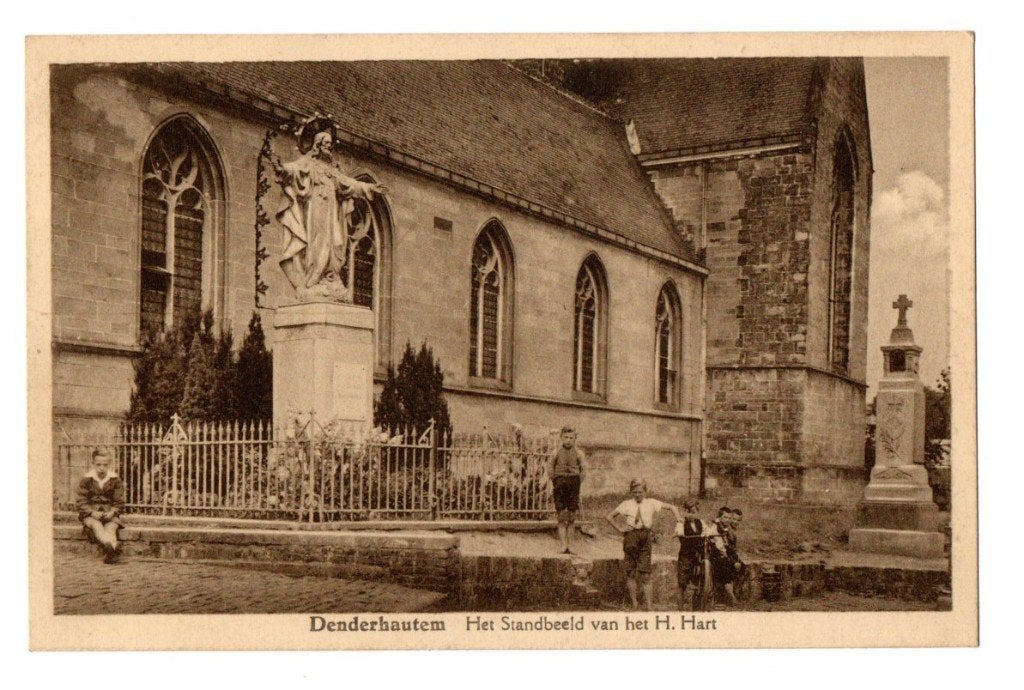 Denderhoutem - Het standbeeld van het H.Hart, Ophalen of Verzenden, 1920 tot 1940, Ongelopen, Oost-Vlaanderen