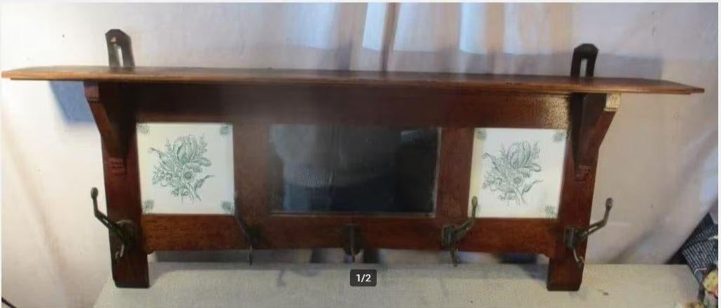 Magnifique porte-manteau mural vintage en bois avec miroir, Enlèvement ou Envoi, Comme neuf, Bois, Portemanteau mural