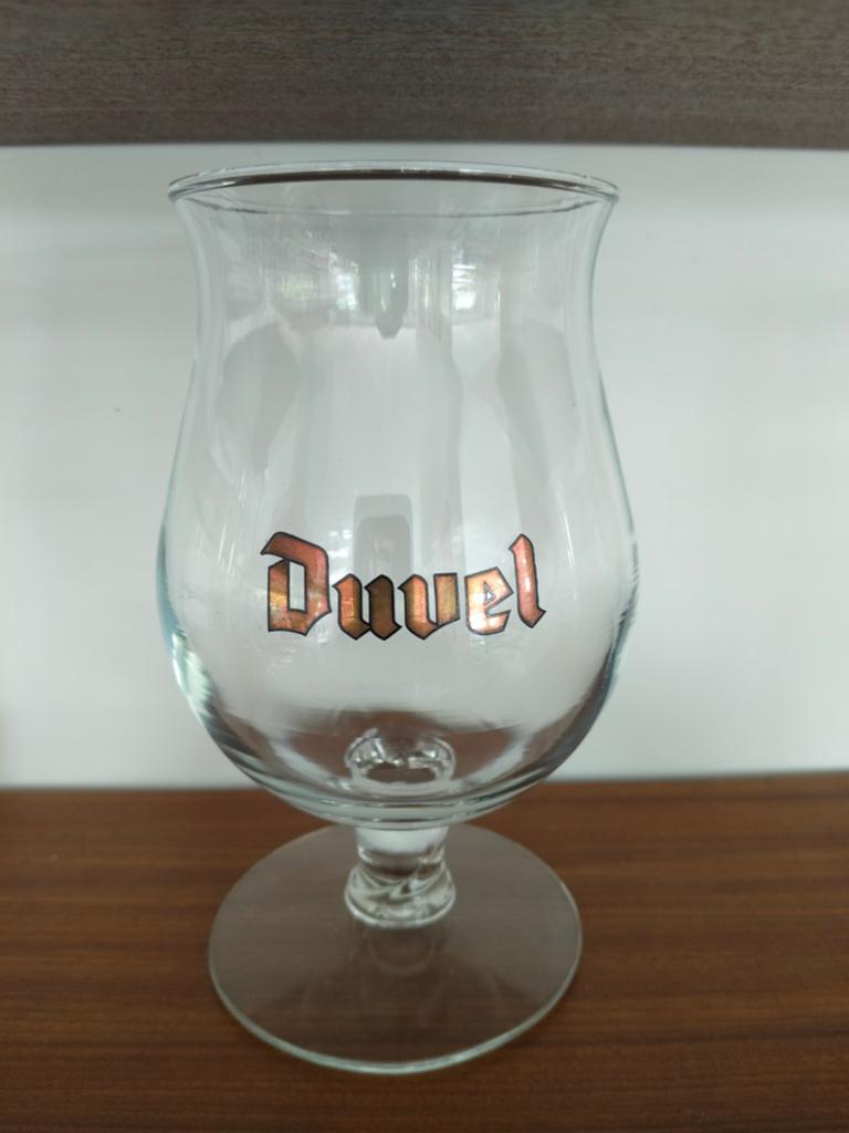 12 Duvel glazen met gouden opdruk, Verzamelen, Biermerken, Ophalen, Duvel