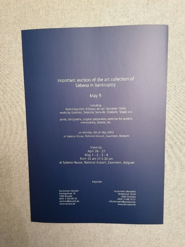 Sabena Veilingcatalogus René Magritte L'Oiseau de Ciel 2003, 30 cm, Ophalen of Verzenden, Schilderij/print, Papier/karton