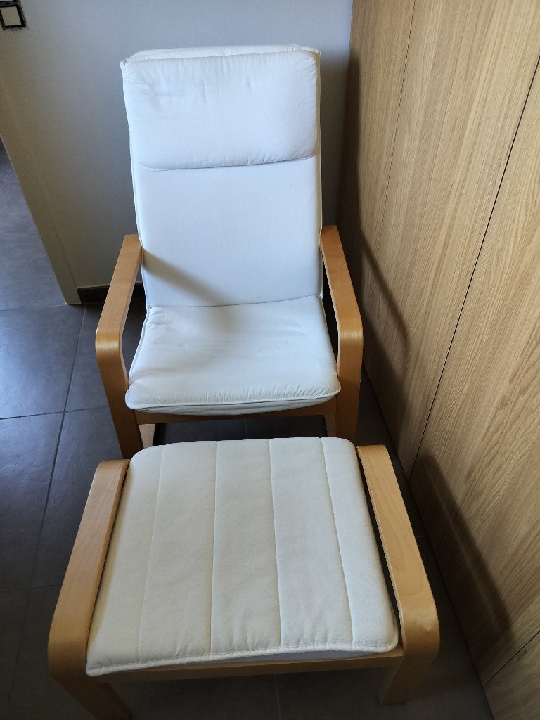 Twee witte relaxzetels met gratis voetenbankje, Deux, Enlèvement, Utilisé, Blanc