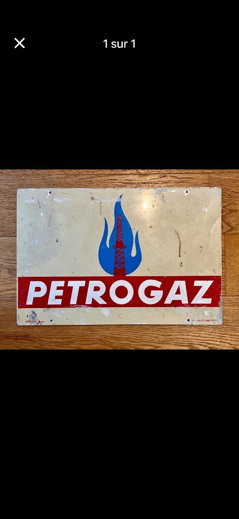 Plaque publicitaire vintage PETROGAZ – 1957, Verzamelen, Merken en Reclamevoorwerpen, Ophalen of Verzenden, Gebruikt, Reclamebord