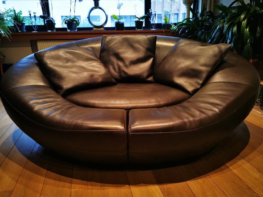 Loveseat bruin kalfsleder, Ophalen, Tweepersoons, Leer, Zo goed als nieuw