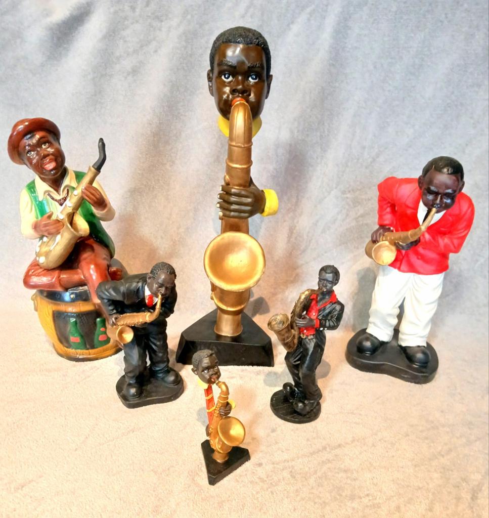 Lot de 6 figurines musiciens jazz en résine, Enlèvement, Décoration
