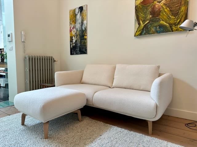 Sofa 2-zit met poef, Scandinavische stijl, naturel, zg staat, Ophalen, Gebruikt, 150 tot 200 cm, Tweepersoons