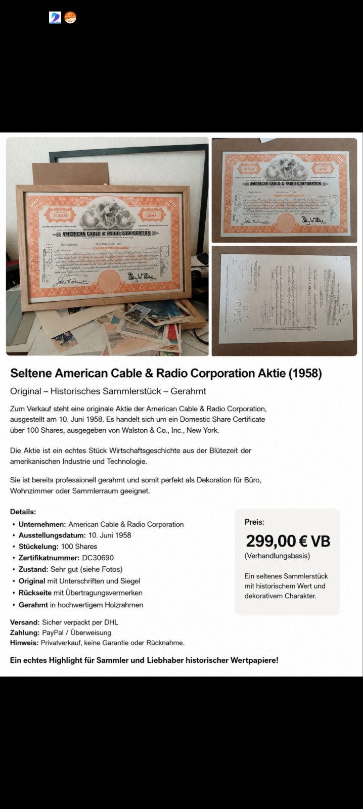 Câble radio 1958, Timbres & Monnaies, Actions & Titres, Enlèvement ou Envoi